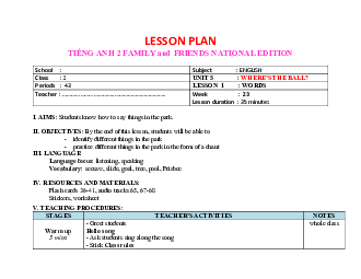 Unit 5: Giáo án Tiếng Anh 2 sách Chân trời sáng tạo (Cả năm)