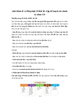 Giải Kinh tế và Pháp luật 10 Bài 10: Lập kế hoạch tài chính cá nhân CD