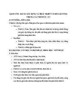 Lịch sử 10 bài 20: Xây dựng và phát triển văn hóa dân tộc trong các thế kỉ X - XV