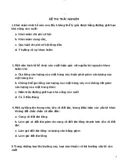 Đề thi cuối kỳ môn Kinh tế vi mô