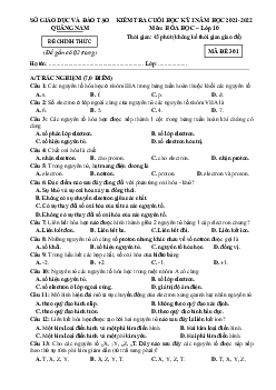 Đề thi Học Kì 1 Hóa 10 Sở GD-ĐT Quảng Nam 2021-2022 (Có đáp án)