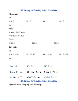 Giải SGK Toán lớp 3 trang 75, 76 Chia số tròn trục, tròn trăm cho số có một chữ số | Cánh Diều