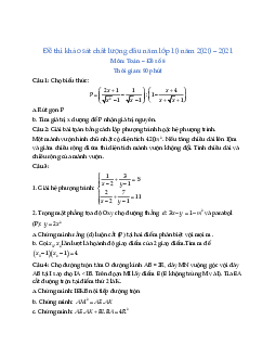 Đề thi khảo sát chất lượng đầu năm môn Toán lớp 10 năm học 2020 - 2021 - Đề số 5