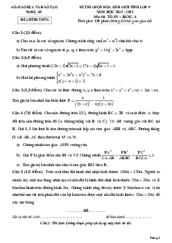 Đề học sinh giỏi cấp tỉnh Toán 9 năm 2022 – 2023 sở GD&ĐT Nghệ An