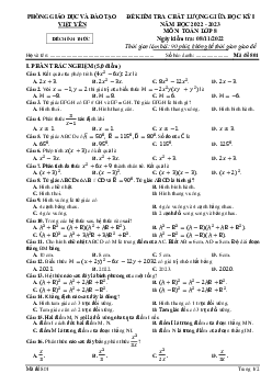Đề giữa học kỳ 1 Toán 8 năm 2022 – 2023 phòng GD&ĐT Việt Yên – Bắc Giang
