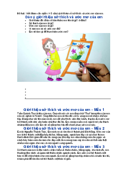 Viết đoạn văn ngắn giới thiệu sở thích và ước mơ của em - Tập làm văn lớp 3 Chân trời sáng tạo