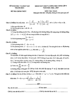 Đề khảo sát chất lượng Toán 9 năm 2023 – 2024 sở GD&ĐT Thanh Hóa