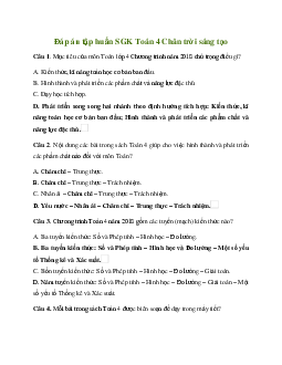 Đáp án trắc nghiệm tập huấn Toán lớp 4 | Chân trời sáng tạo