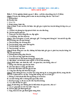 Đề thi giữa học kỳ 1 môn GDCD 7 năm 2022-2023 (có đáp án và ma trận)-Đề 1
