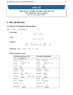 Tóm tắt lý thuyết và công thức hỗ trợ chuyên đề hàm số – Nguyễn Nhanh Tiến Toán 12