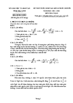 Đề tuyển sinh lớp 10 chuyên môn Toán năm 2021 – 2022 sở GD&ĐT Trà Vinh