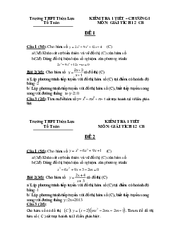 Kiểm tra Giải tích 12 chương 1 trường THPT Thừa Lưu – Thừa Thiên Huế