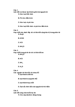 Trắc nghiệm Khoa học tự nhiên 7 Bài 5: Giới thiệu liên kết hóa học|  Cánh diều
