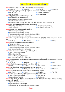 Chuyên đề 1: Địa lí dân cư môn địa lớp 9 (có đáp án)
