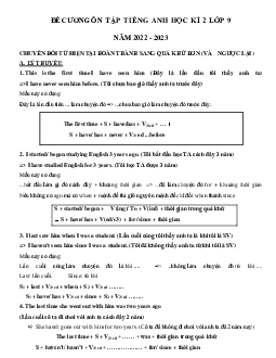 Đề cương ôn tập học kì 2 lớp 9 môn tiếng Anh thí điểm có đáp án