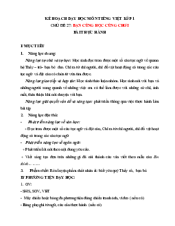 Chủ đề 27: Bạn cùng học cùng chơi | Bài 5 | Giáo án Tiếng Việt 1 bộ sách Chân trời sáng tạo
