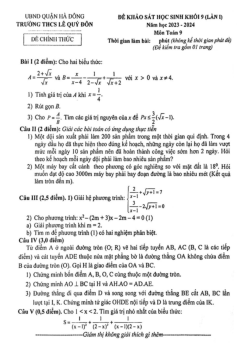 Đề khảo sát Toán 9 lần 1 năm 2023 – 2024 trường THCS Lê Quý Đôn – Hà Nội