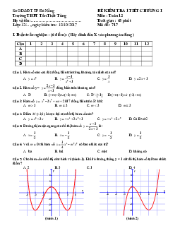 Đề kiểm tra 1 tiết chương I Giải tích 12 (Hàm số) trường THPT Tôn Thất Tùng – Đà Nẵng