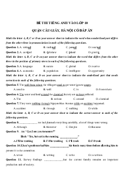 Đề thi thử vào 10 môn tiếng Anh quận Cầu Giấy, Hà Nội năm 2023