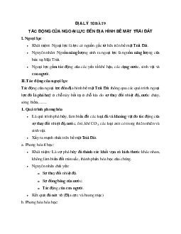 Tóm tắt lý thuyết Địa lý 10 bài 9: Tác động của ngoại lực đến địa hình bề mặt Trái đất