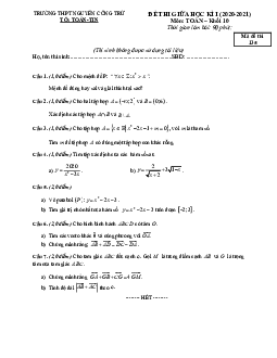 Đề thi giữa kì 1 Toán 10 năm 2020 – 2021 trường THPT Nguyễn Công Trứ – Phú Yên