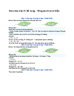 Toán lớp 2 bài 5: Số hạng - Tổng sách | Cánh Diều