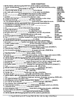 WORD FORMATION 9 - 100 Bài tập WORD FORMATION (có đáp án)