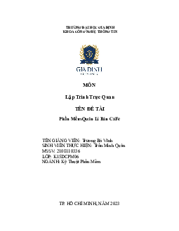 Phần mềm quản lý bán Cafe - Tiểu luận môn Lập trình trực quan | Đại học Gia Định