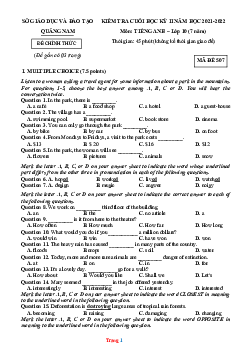 Đề kiểm tra cuối học kỳ 2 Tiếng Anh 10 Sở GD Quảng Nam 2021-2022 (có đáp án)