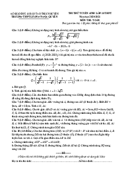 Đề thi thử vào 10 môn Toán năm 2020 – 2021 trường THPT Lương Ngọc Quyến – Thái Nguyên