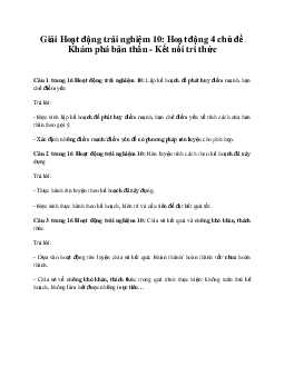 Giải Hoạt động trải nghiệm 10: Hoạt động 4 chủ đề 2 Kết Nối Tri Thức