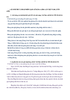 Câu hỏi thi vấn đáp môn Lịch sử Đảng (3 tín chỉ)