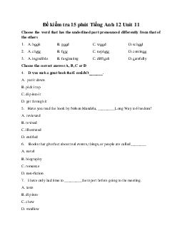Đề kiểm tra 15 phút Tiếng Anh 12 Unit 11