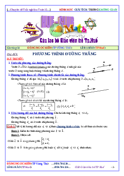 Các dạng bài tập phương trình đường thằng trong không gian – Đặng Ngọc Hiền, Lê Bá Bảo Toán 12