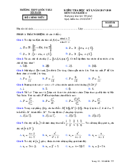 Đề kiểm tra học kỳ 1 Toán 11 năm học 2017 – 2018 trường THPT Quốc Thái – An Giang