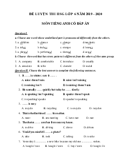 Đề luyện thi học sinh giỏi lớp 6 môn Tiếng Anh năm học 2019 - 2020 số 6