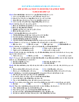 Trắc nghiệm địa 10 bài 18: sinh quyển - Các nhân tố Ảnh hưởng tới sự phát triển và phân bố sinh vật(có đáp án)