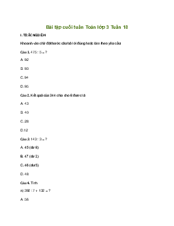 Bài tập cuối tuần lớp 3 môn Toán Kết nối tri thức - Tuần 18
