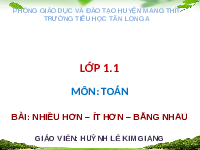 Giáo án điện tử Toán 1 Chương 1 Cánh diều: Nhiều hơn - Ít hơn - Bằng nhau