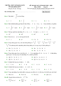 Đề thi học kì 2 Toán 12 năm 2019 – 2020 trường THPT Thủ Khoa Huân – TP HCM