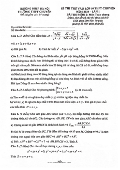 Đề thi thử vào 10 chuyên môn Toán (chung) năm 2024 lần 1 trường chuyên ĐHSP Hà Nội