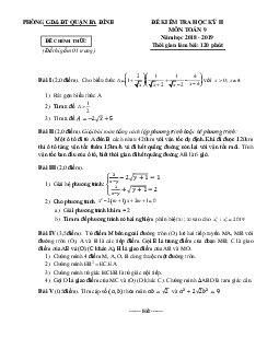 Đề thi học kỳ 2 Toán 9 năm 2018 – 2019 phòng GD&ĐT Ba Đình – Hà Nội