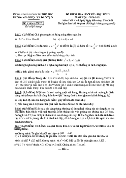 Đề thi cuối kỳ 2 Toán 9 năm 2020 – 2021 phòng GD&ĐT Thủ Đức – TP HCM
