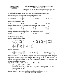 Đề thi HK1 Toán 7 năm học 2017 – 2018 phòng GD và ĐT Vĩnh Tường – Vĩnh Phúc
