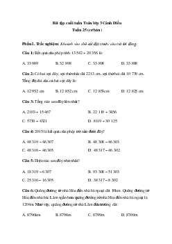 Phiếu bài tập cuối tuần Toán lớp 3 - Tuần 25 ( cơ bản ) | Cánh Diều