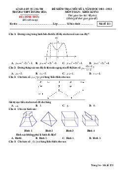 Đề cuối kỳ 1 Toán 12 năm 2022 – 2023 trường THPT Hướng Hóa – Quảng Trị