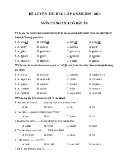 Đề thi thử học sinh giỏi lớp 6 môn tiếng Anh năm 2019 - 2020