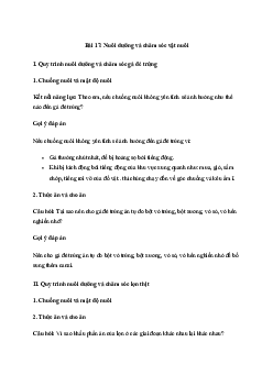 Giải Công nghệ 11 Bài 17: Nuôi dưỡng và chăm sóc vật nuôi | Kết nối tri thức