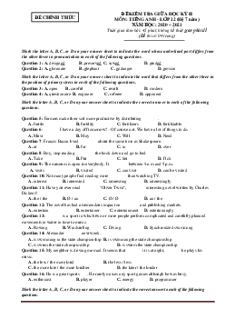 Đề thi giữa học kì  2 Tiếng Anh lớp 12 hệ 7 năm (có đáp án, đề 3)