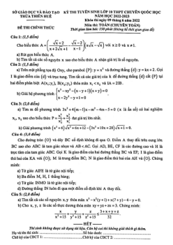 Đề tuyển sinh lớp 10 môn Toán (chuyên) năm 2022 – 2023 trường chuyên Quốc học Huế